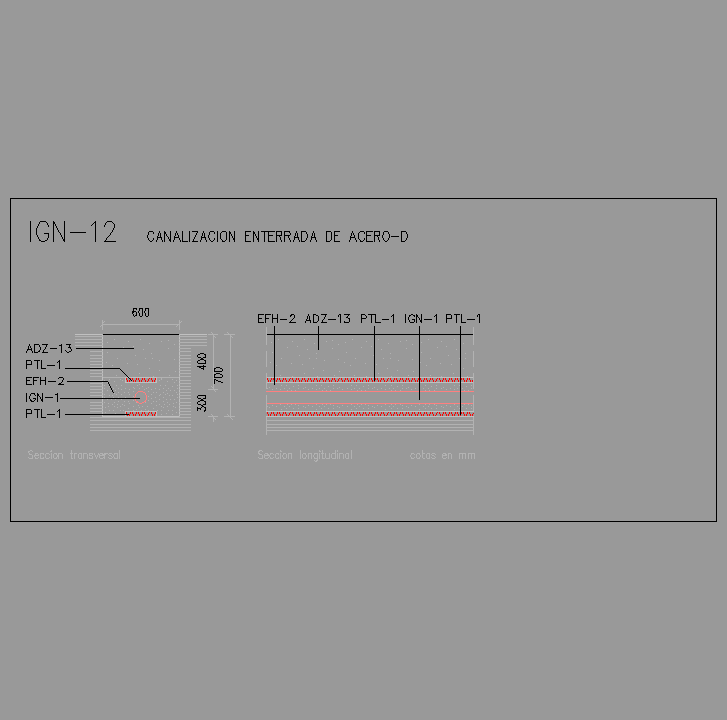 Bloque Autocad Canalización enterrada de acero